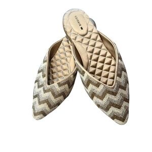 BIRDIES The Swan Deco Beaded Champagne Chevron Size 8
